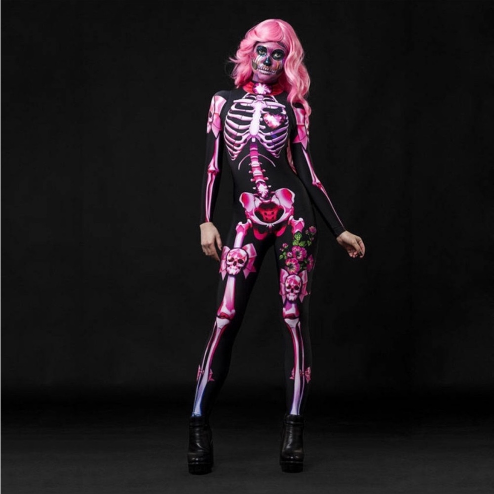 Halloween Skelton neon pink one piece